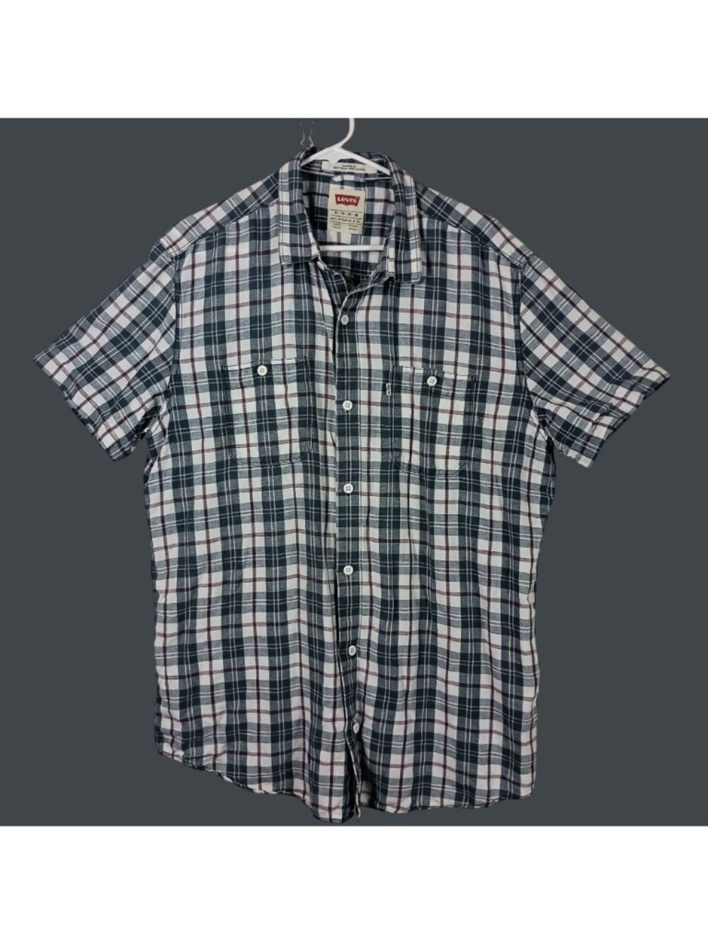 Levis Plaid Linen Blend Short Sleeve Shirt Mens XL Travel Vacation Work Dadcore - Picture 2 of 7